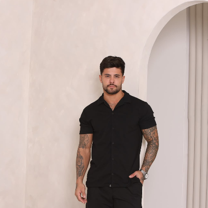 Camisa Kj Textura Preta